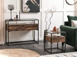 1 Drawer Glass Top Side Table Dark Wood With Black MAUK -Cheap Furniture Store undef src sa picid 829050 type whitesh image