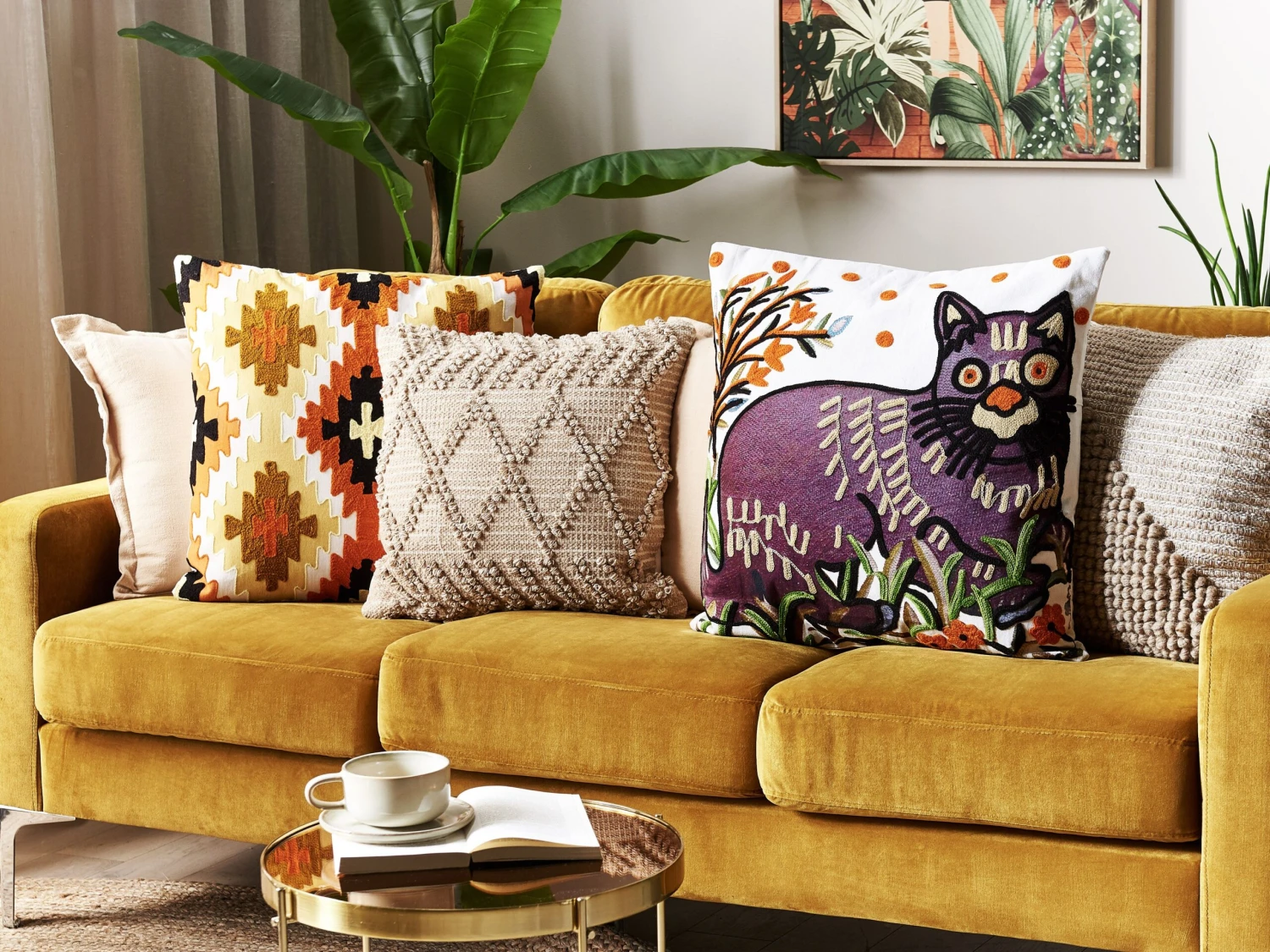 Embroidered Cotton Cushion Cat Motif 50 X 50 Cm Multicolour PHUSRO 4 Embroidered Cotton Cushion Cat Motif 50 X 50 Cm Multicolour PHUSRO - Image 2