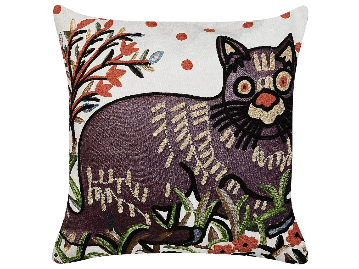 Embroidered Cotton Cushion Cat Motif 50 X 50 Cm Multicolour PHUSRO 3 Embroidered Cotton Cushion Cat Motif 50 X 50 Cm Multicolour PHUSRO