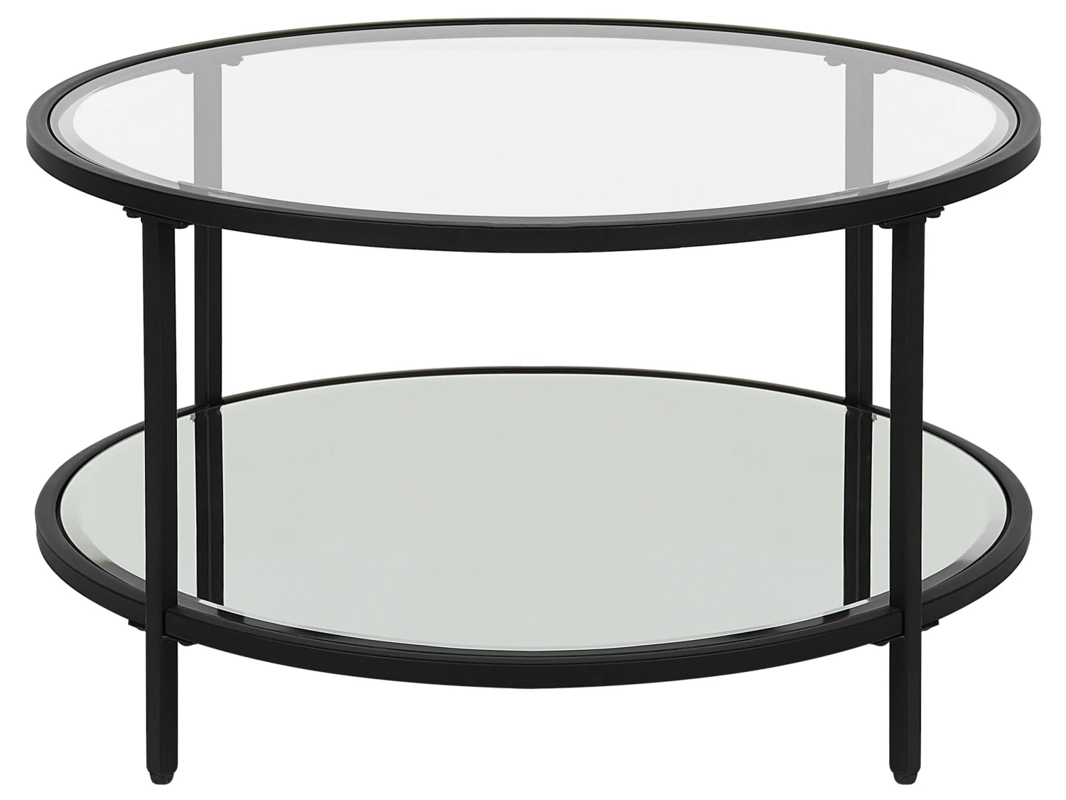Glass Top Coffee Table With Mirrored Shelf Black BIRNEY 3 Glass Top Coffee Table With Mirrored Shelf Black BIRNEY