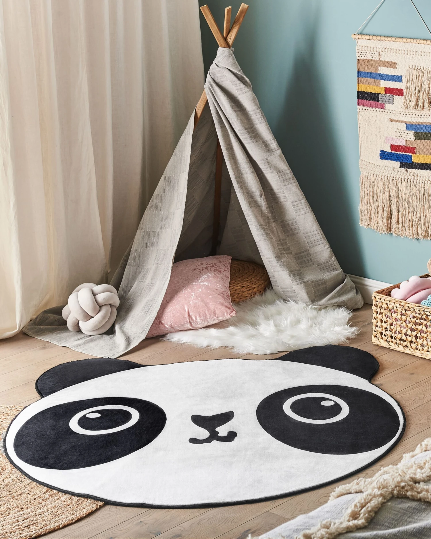 Kids Rug ⌀ 120 Cm White And Black PANDA - Image 2