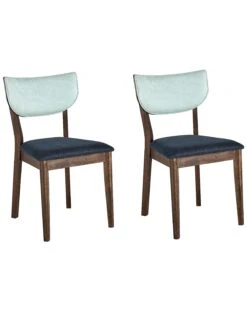 Set Of 2 Wooden Dining Chairs Dark Wood And Blue MOKA