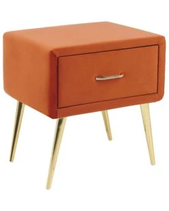1 Drawer Velvet Bedside Table Orange FLAYAT