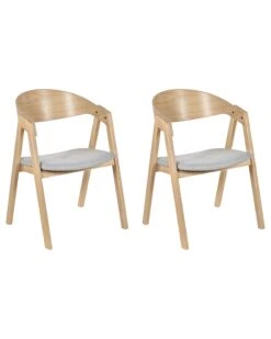 Set Of 2 Dining Chairs Light Wood And Grey YUBA