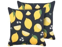 Set Of 2 Cushions Lemon Motif 45 X 45 Cm Black And Yellow ORCHID