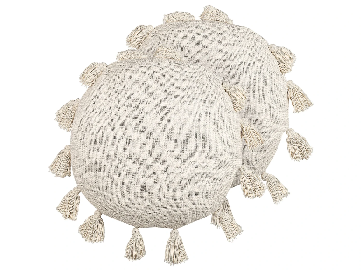 Set Of 2 Cotton Cushions With Tassels ⌀ 45 Cm Beige MADIA
