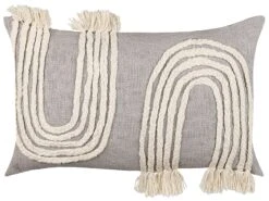 Embroidered Cotton Cushion 35 X 55 Cm Grey And Beige OCIMUM