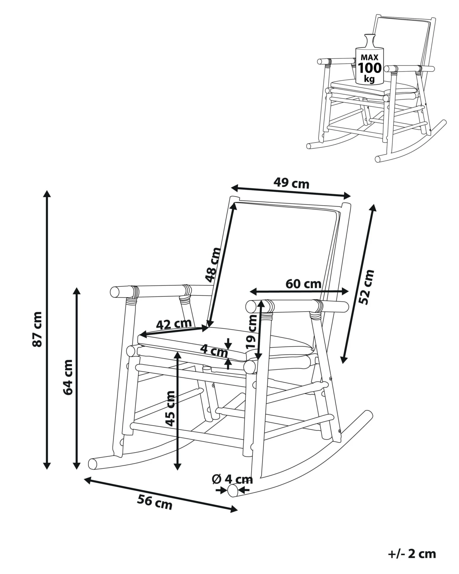 Bamboo Rocking Chair Light Wood And Off-White FRIGOLE - Image 7