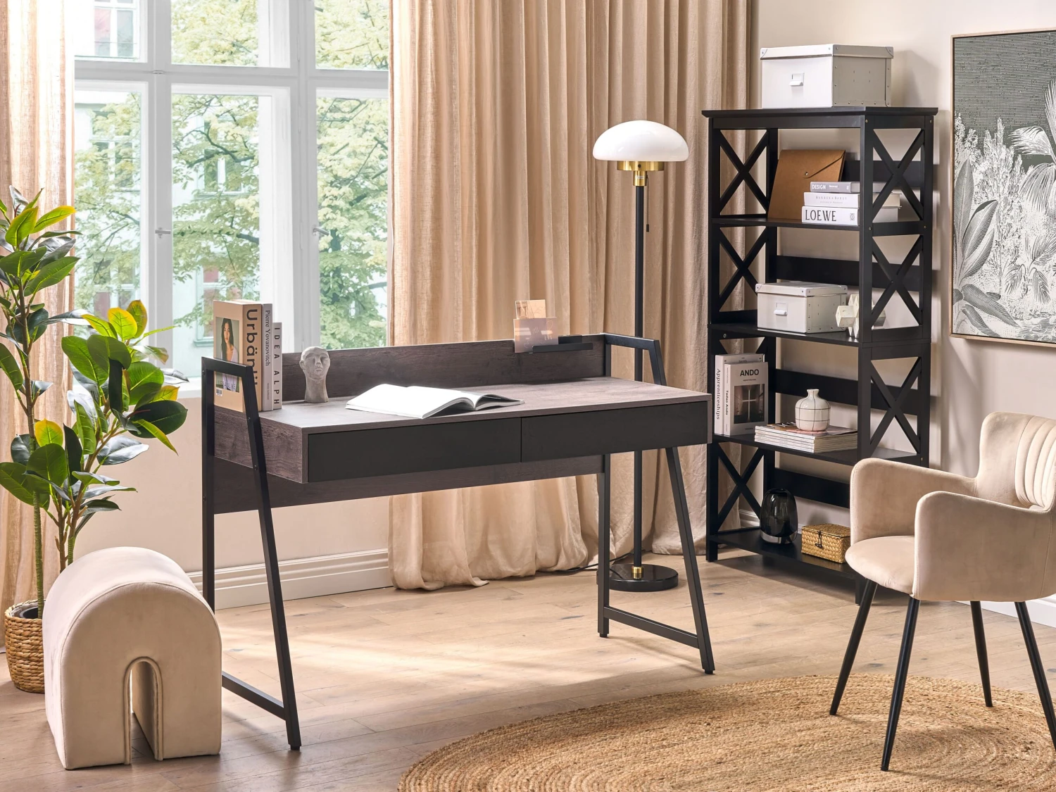 Home Office Set Dark Wood And Black FOSTER/HARWICH - Image 2