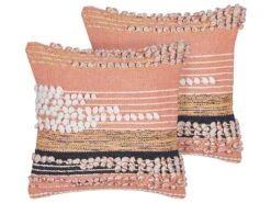 Set Of 2 Cotton Cushions Striped Pattern 45 X 45 Cm Orange DEUTZIA