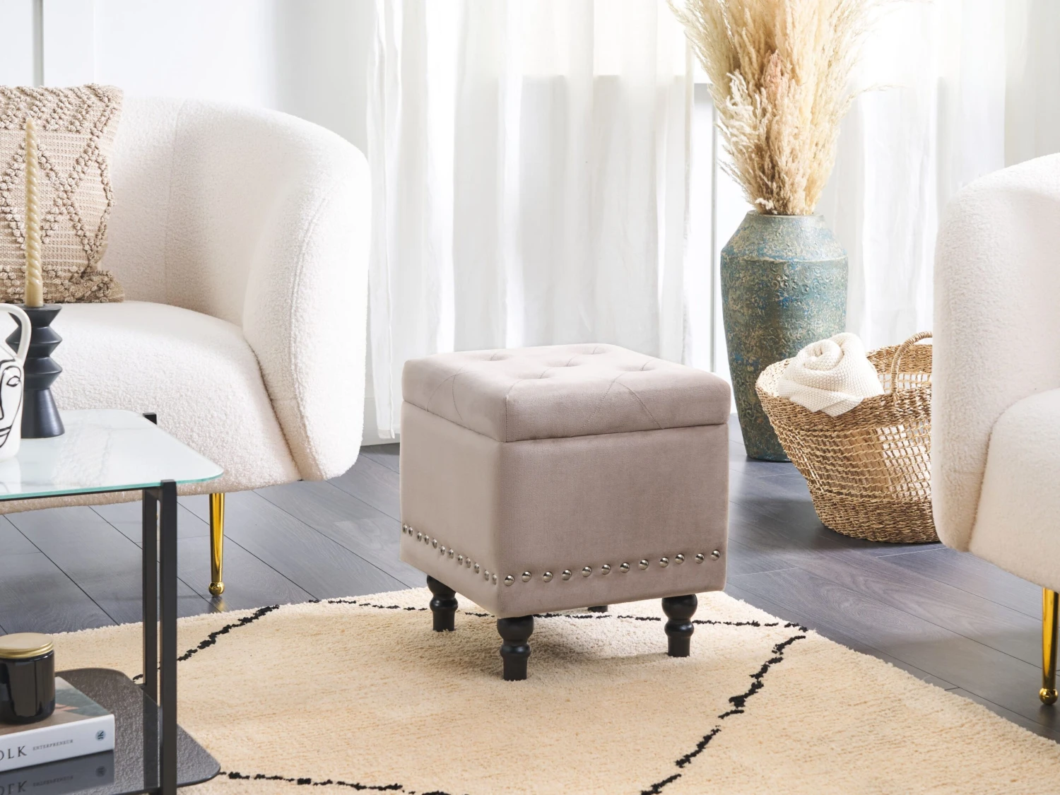 Velvet Footstool With Storage Salmon Pink LORETTO - Image 2