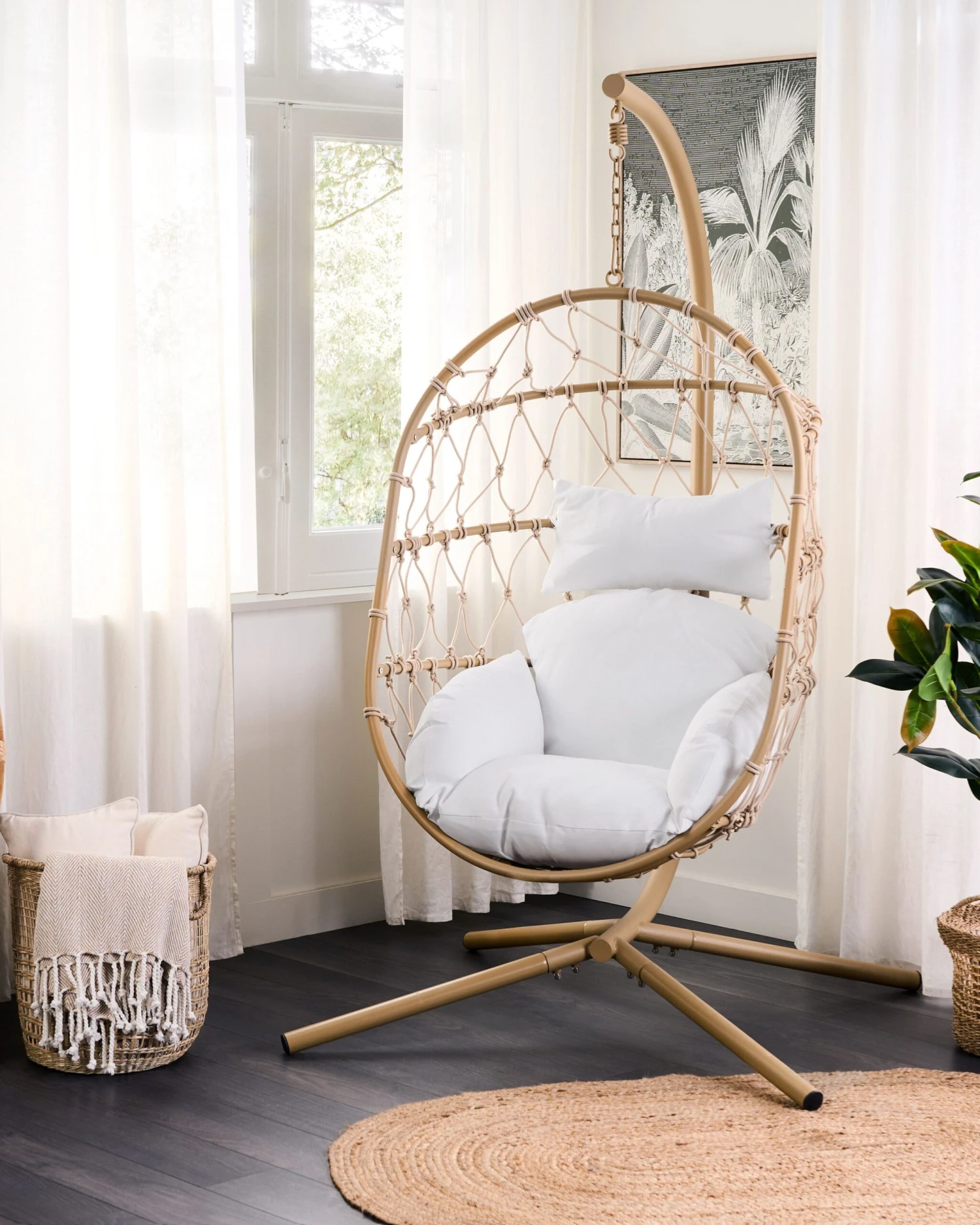 Hanging Chair With Stand Beige ADRIA 5 Hanging Chair With Stand Beige ADRIA - Image 3