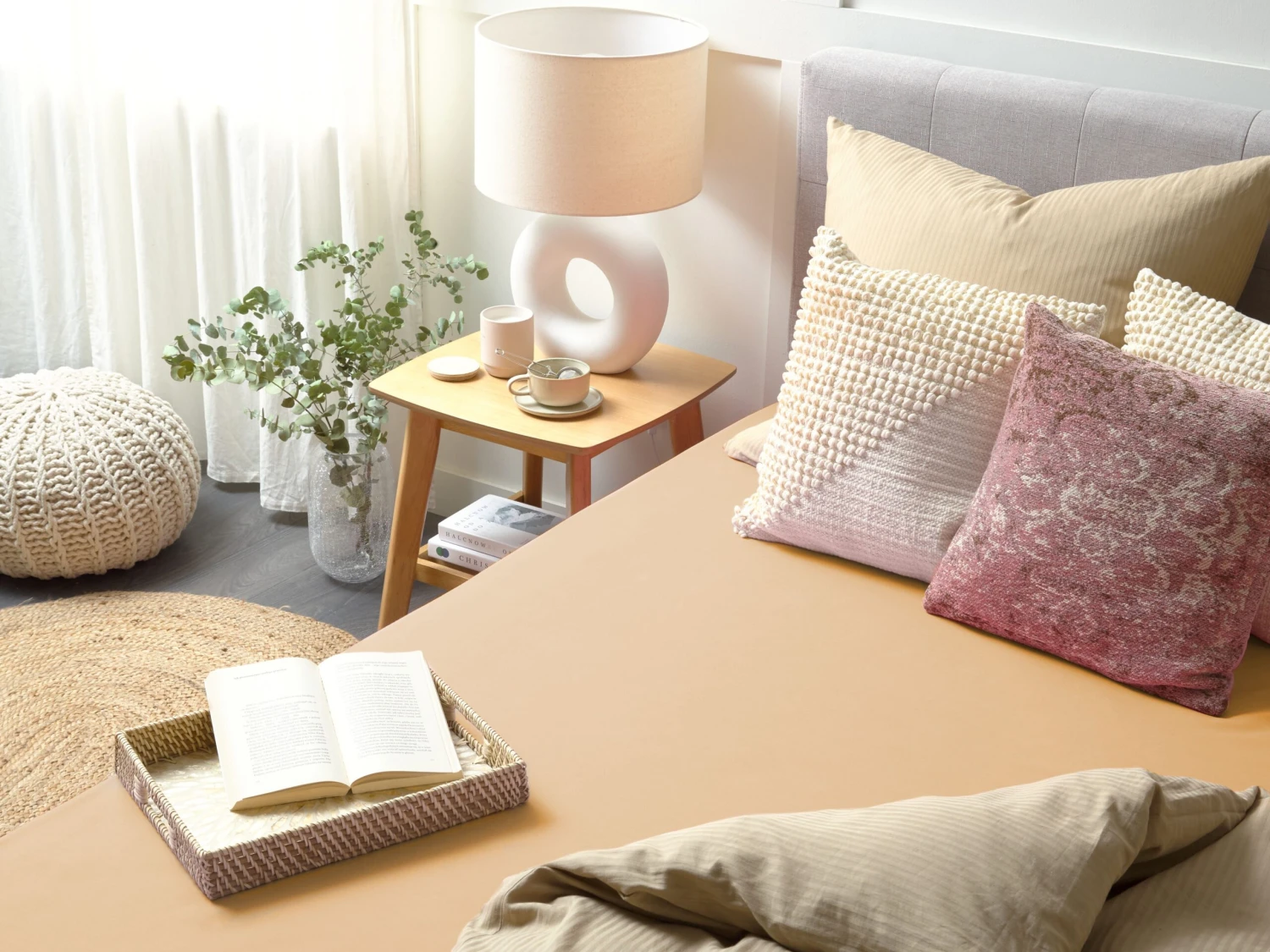 Cotton Fitted Sheet Light Brown JANBU Various Sizes - Image 2