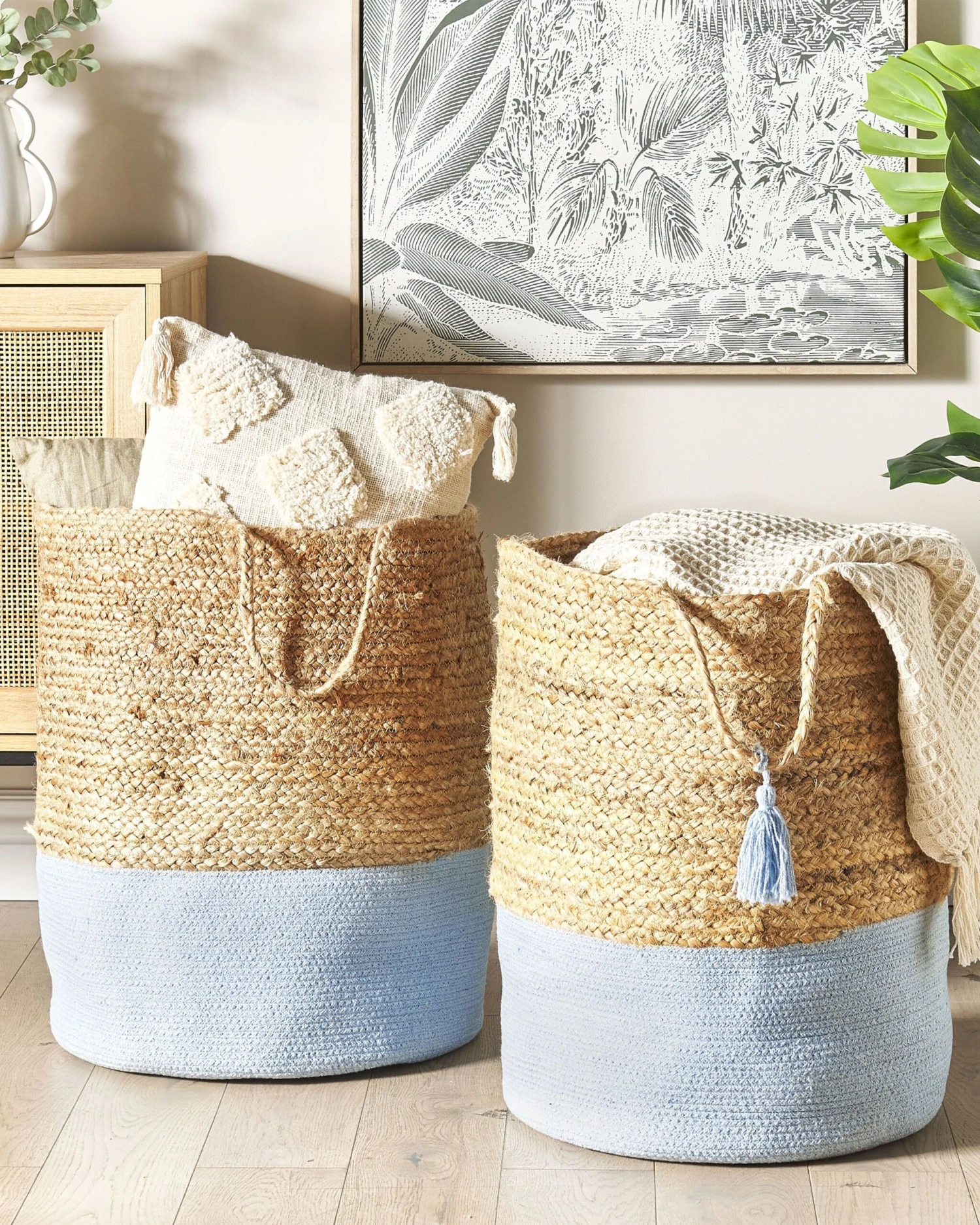 Set Of 2 Jute Baskets Blue And Beige GAJAR - Image 2