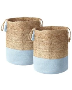 Set Of 2 Jute Baskets Blue And Beige GAJAR