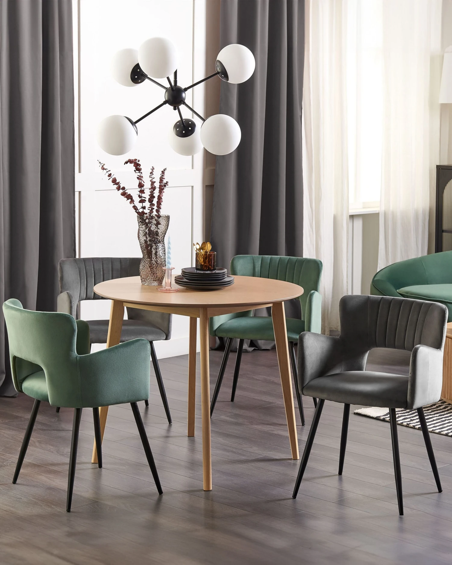 Set Of 2 Velvet Dining Chairs Dark Grey SANILAC - Image 2