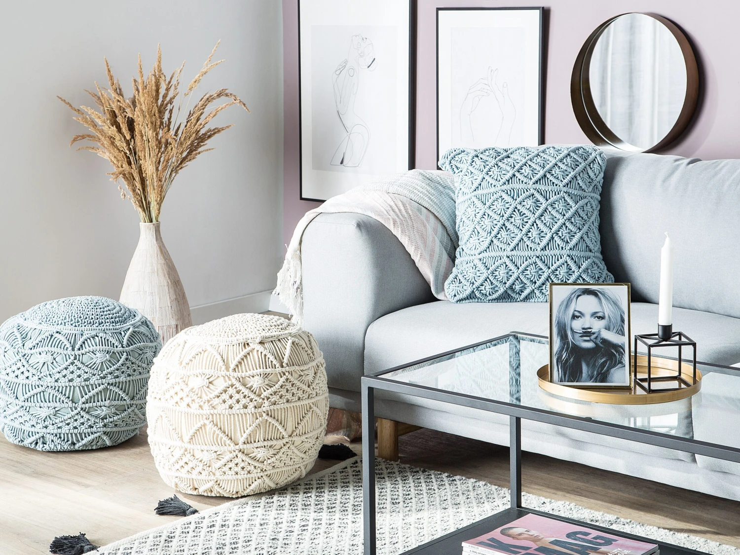 Cotton Macrame Cushion 45 X 40 Cm Blue GOREME - Image 4