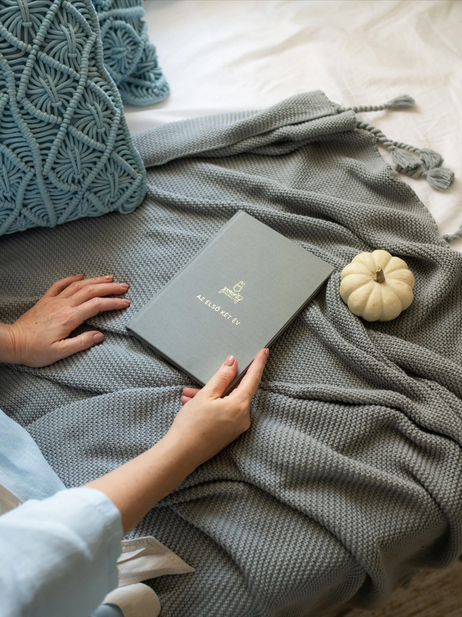 Cotton Macrame Cushion 45 X 40 Cm Blue GOREME - Image 3