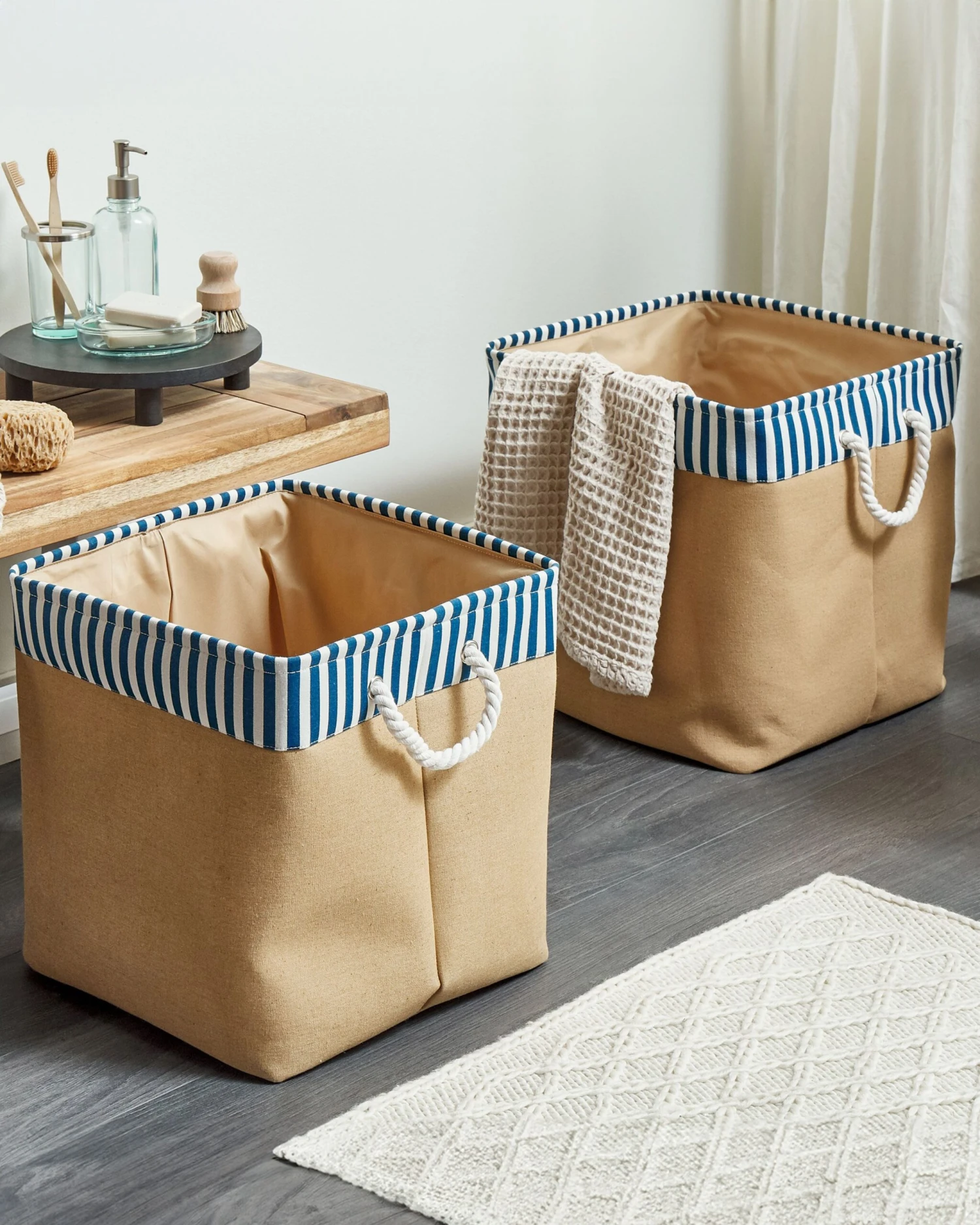 Set Of 2 Fabric Baskets Beige TUGUL - Image 2