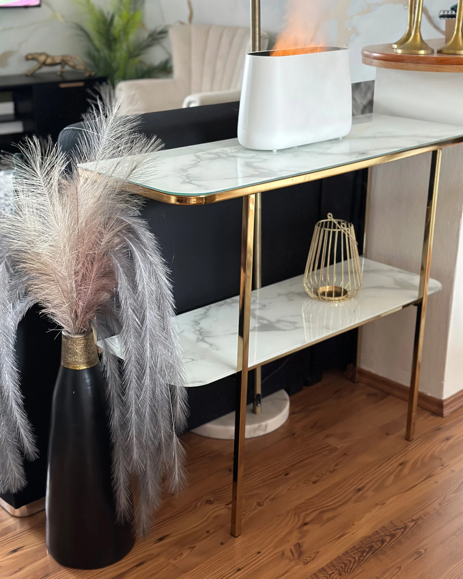 Glass Top Console Table Marble Effect White With Gold CALVERT 5 Glass Top Console Table Marble Effect White With Gold CALVERT - Image 3