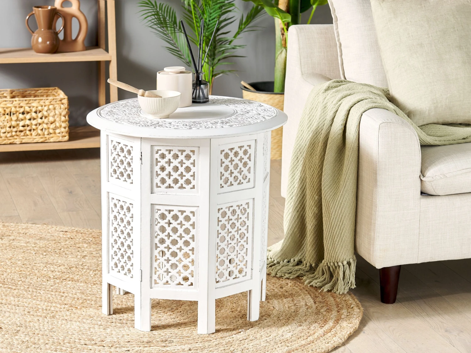 Mango Wood Side Table Off-White ELARA - Image 2