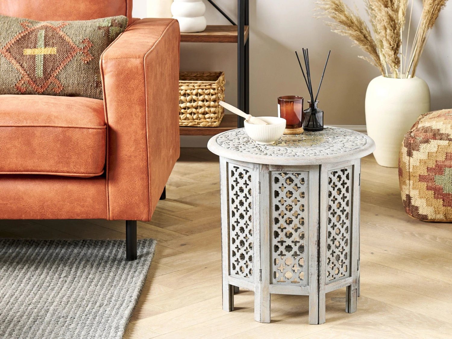 Mango Wood Side Table Grey JAGORI - Image 2